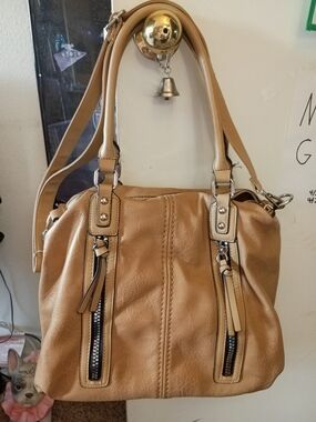 Huge Tan Faux Leather Purse With Shoulder Strap
